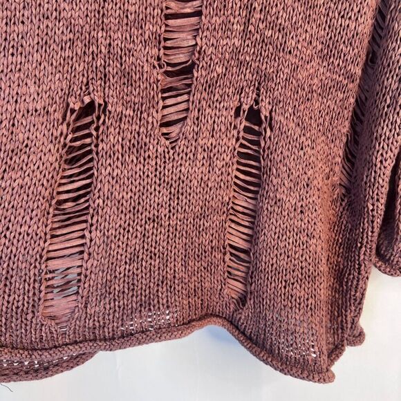 She & Sky Mauve Pink Oversized Destructed Distressed Knit Boho Sweater One Size - Picture 4 of 8